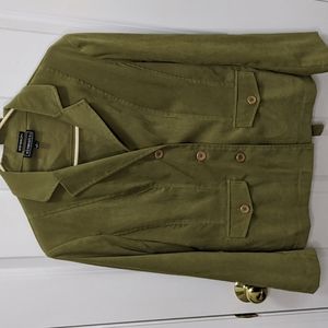 Elementz Polyester Blend Padded Shoulder Belted Button Up Stretch Jacket Olive L